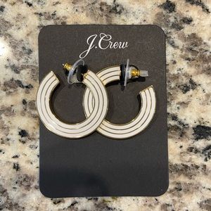 J Crew mod retro white enamel and gold earrings